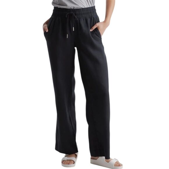 Quince European Linen Wide Leg Pants Midrise Pull On Black S - Picture 1 of 9